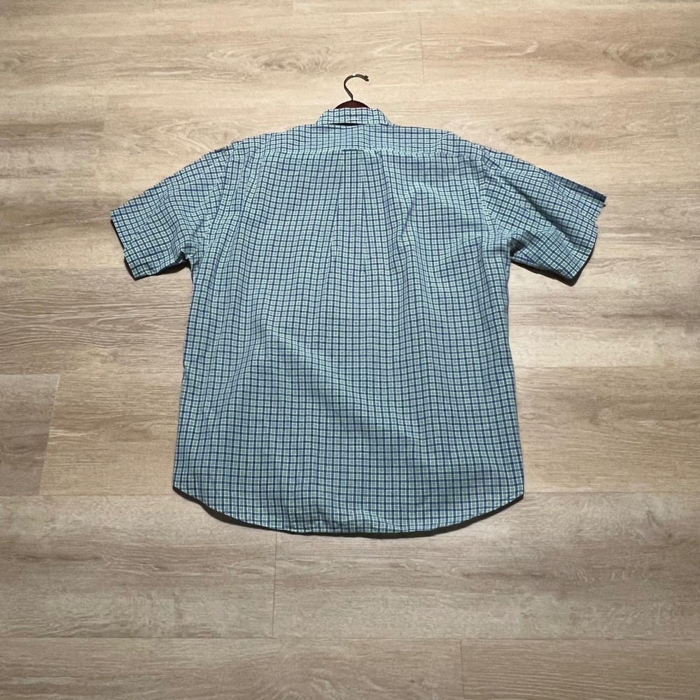Faconnable Mens Large Green Blue Plaid Short Sleeve Button Down Shirt USA Made - Picture 5 of 10